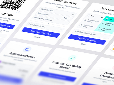 Guard Wallet | Asset Protection Flow with Token Selection blockchain card ui checkout coin crypto security crypto wallet fintech light ui modal ui modern design qr code select plan simplicity steps success swap token verification web3 ui website design