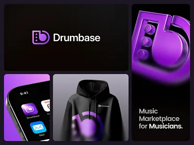 Drumbase | Logo Design for a Modern Music Marketplace Platform app icon audio logo beat logo brand design branding dj logo drum logo drumbase letter logo lettermark logo logo case logo design logo mockup logomark marketplace logo minimal logo music logo note logo