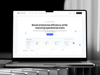 Efficense | Enterprise SaaS Landing Page Design 3d mockup animation b2b b2c business clean design cost optimization efficense efficiency enterprise framer website hardware hero section landing page laptop mockup modern saas optimization saas software startup