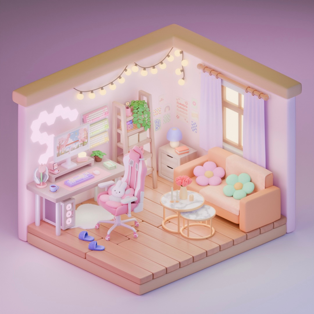 3D Cozy Room 3d 3dart 3dmodel 3dmodeler 3dmodels cozy cute cute3d cuteart pc pink