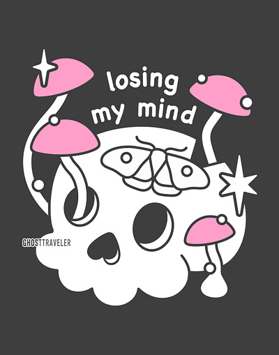 Losing my mind design ghosttraveler graphic design moth mushroom mushrooms relatable skull witch witchy