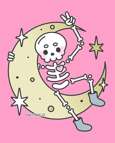 Skeleton Moon design ghosttraveler graphic design illustration line art skeleton spooky vector witch witchy