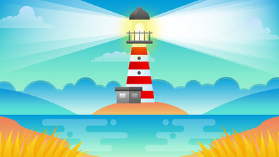 Coastal Guardian: Striped Lighthouse Art travel