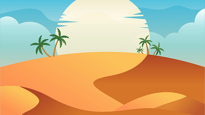Desert Oasis: Flat Design Landscape Illustration with Palm Trees graphic design