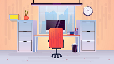 Flat Vector Workplace: Contemporary Office Environment Art home office setup