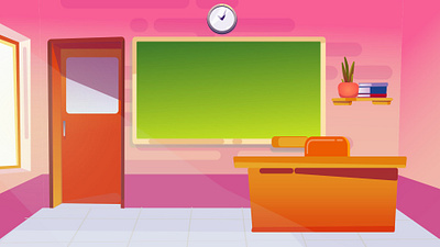 Vibrant Classroom Interior: Flat Design Learning Environment Ill school background