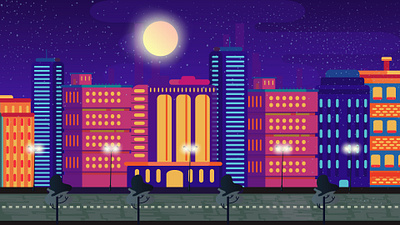 Luminous Cityscape at Night: Flat Design Urban Scene Illustratio city lights