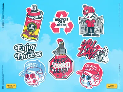 Sticker Pack - Creativ Chaos branding character creativedepartment creativehead emblem illustration logo malaysia pigeon signage street vandal vector