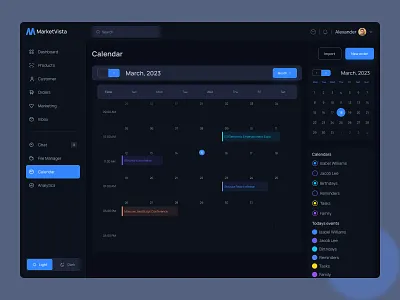 Dashboard Design - Calander Page calendar ui clean design colorful ui dark mode dashboard dashboard design date picker event calendar glassmorphism interface design meeting scheduler minimal ui modern ui product design schedule planner task management time management typography uiux web app