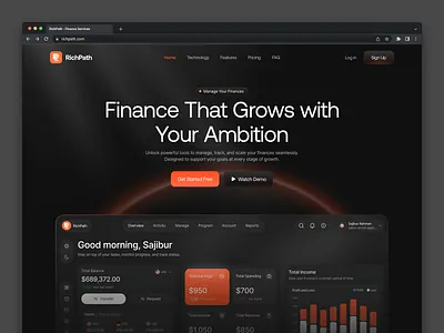 Landing Page for Finance SaaS dark ui design figma template figma uiux finance landing page finance saas fintech hero section landing page design modern design saas saas hero section saas landing saas template web design web designer website design