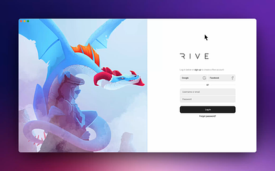 Beastly login screen for Rive macOS desktop app animated animation desktop dragon illustration interactive login logo motion graphics sign in sign up