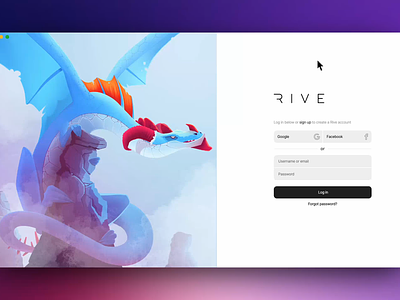 Beastly login screen for Rive macOS desktop app animated animation desktop dragon illustration interactive login logo motion graphics sign in sign up