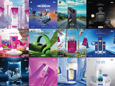 Social Media Ads – Product Branding ads design banner design creative ad visuals creative ads creative branding design energy drink ad marketing design multiple product mockups packaging ad perfume ad design product advertising product branding product mockup promo post skincare social media post social media ad collection social media ads social media design social post design tech product ads