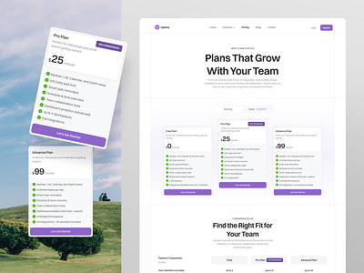 Optima - Task Management Landing Page (Pricing Page) clean design design landing page pricing plan productivity saas saas landing page saas website task task management ui ui design uiux ux website