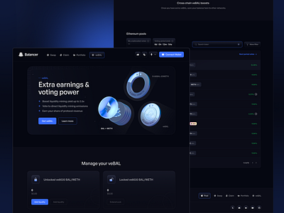Earnings & voting power - Defi - veBAL Page Balancer Redesign decentralized finance decentralized finance website defi defi design defi landing page defi website earnings vebal page voting power