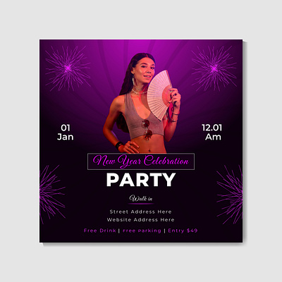 new year celebration party announcement social media ad design abstract design ad celebrate celebration dark background digital illustration event event announcement marketing midnight party modern new year online marketing party social media social media post design social post vector art