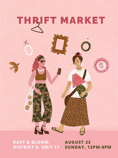 Thrift Market Poster character design contemporary illustration editorial illustration poster retro vintage