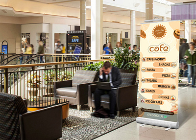 Cafe Roll up Banner/Stand Banner banner cafe cafe banner cafe items cafe stand banner depictdigonto designer grains de cafe graphic design latest design print ready professional roll up banner rollup banner stand banner