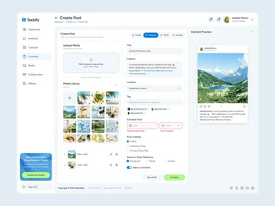 Sociofy Create New Post Page – Social Media Analytics Dashboard analytics dashboard content workflow dashboard ux figma design figma template figma ui mobile ux design post builder post creation ui responsive ui social media ux social tools design sociofy dashboard ui components ui inspiration ui showcase ui trends ux for social media