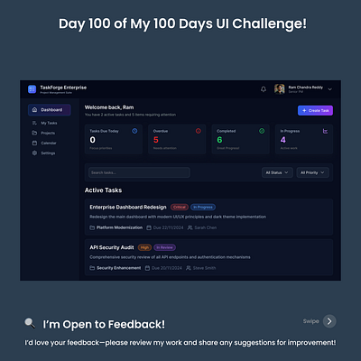 Day 100/100 - Task Management Dashboard UI ui challenge