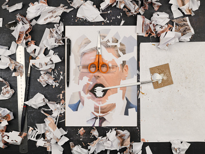 Starmer, studio collage illustration keir keir starmer portrait portraits scissors starmer studio