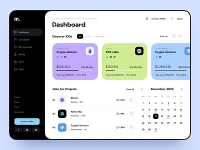 Dashboard | Launchpad | Web app admin panel blockchain crypto cryptocurrency dashboard interface launchpad nft platform product product design ui ui design user interface ux uxui web3