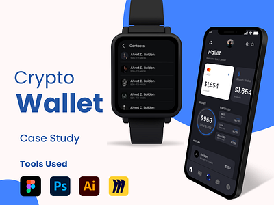 Crypto wallet App & watch UI Design app app design crypto app crypto watch figma uiux design watch ui design
