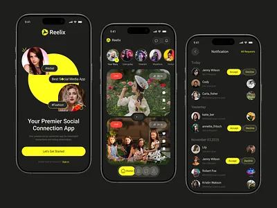 Reelix – Social Media Video App UI Concept instagram ios messenger mobile app mobile app design mobile app ui mobile social app product design short videos snapchat social app social media app streaming app streaming service tiktok ui ui interface video app video editor video service app
