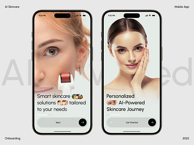 AI Skin Care App – Onboarding UI ai app app design beautyapp beautytech ios mobile mobile app mobile ui onboardingui personalcareapp skincareapp ui ui design uiux welcome screen wellnessapp