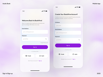 Login & Signup UI – Audiobooks Mobile App app app design audiobookapp ios login loginscreen loginui mobile mobile app mobile ui sign in sign up signupscreen ui ui design uiconcept uiux