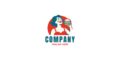 Burger girl logo burger emblem fast food food girl happy kids logo modern people playful red restaurent selling shop sweet vector vintage women
