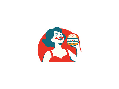 Burger girl logo burger emblem fast food food girl happy kids logo modern people playful red restaurent selling shop sweet vector vintage women