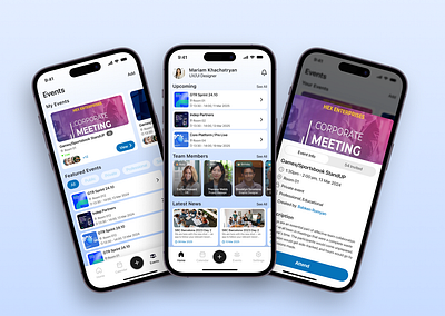 Internal Events App – IQ Dream app concept company app event event management events events app internal internal tool light mode meeting meeting planner mobile app mobile design planner product design team ui uiux uxui workspace