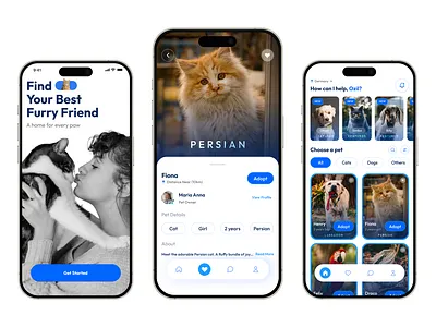 Pet Adoption App – Concept app interfaces appconcept clean ui furry apps minimal ui screen mobileapp mobileux modern app ui pet adaptation pet adopt app pet adoption app pet app pet apps screen product design ui uikit uxdesign
