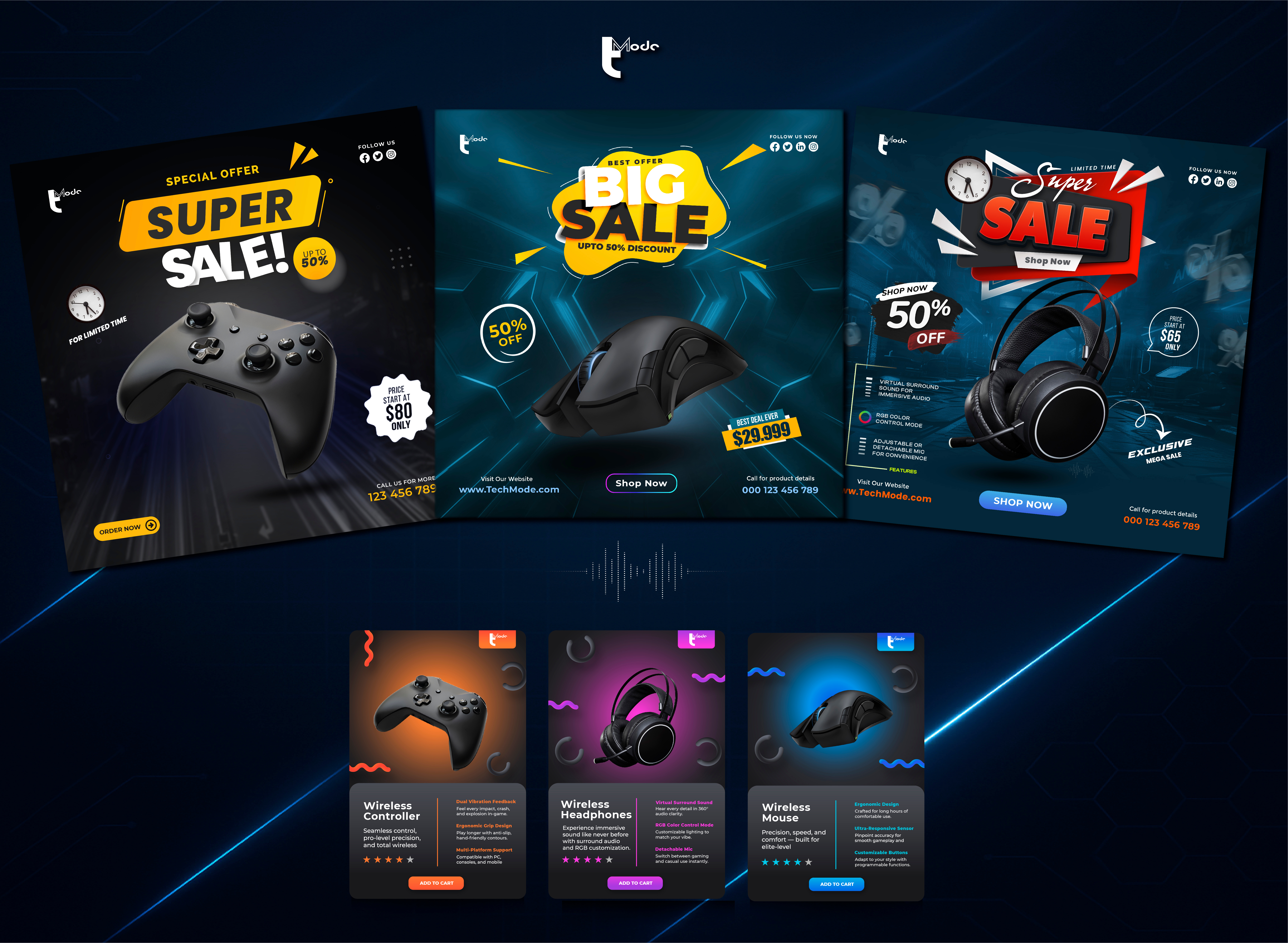 Tech Banners – UI Design for E-commerce Sales Campaign adobe photoshop advertising banner design creative direction digital advertising e commerce design e commerce marketing ecommerce graphic design listing design poster design product design product promotion promotional design social media ads social media post ui ui design ux design visual design