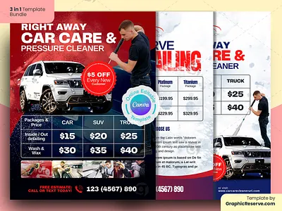 Auto Detailing Pricing Table Flyer 3 in 1 Bundle Canva Template auto detailing flyer bundle auto detailing price list flyer auto detailing price table flyer auto detailing pricing flyer automobile service flyer automobiles marketing template mobile car detailing flyer mobile wash service flyer