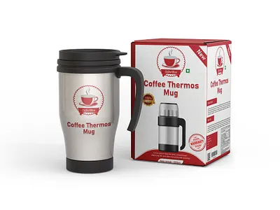 Coffee Thermos Mug Box Packaging Design box design coffee mog coffee mug box label design packaging design