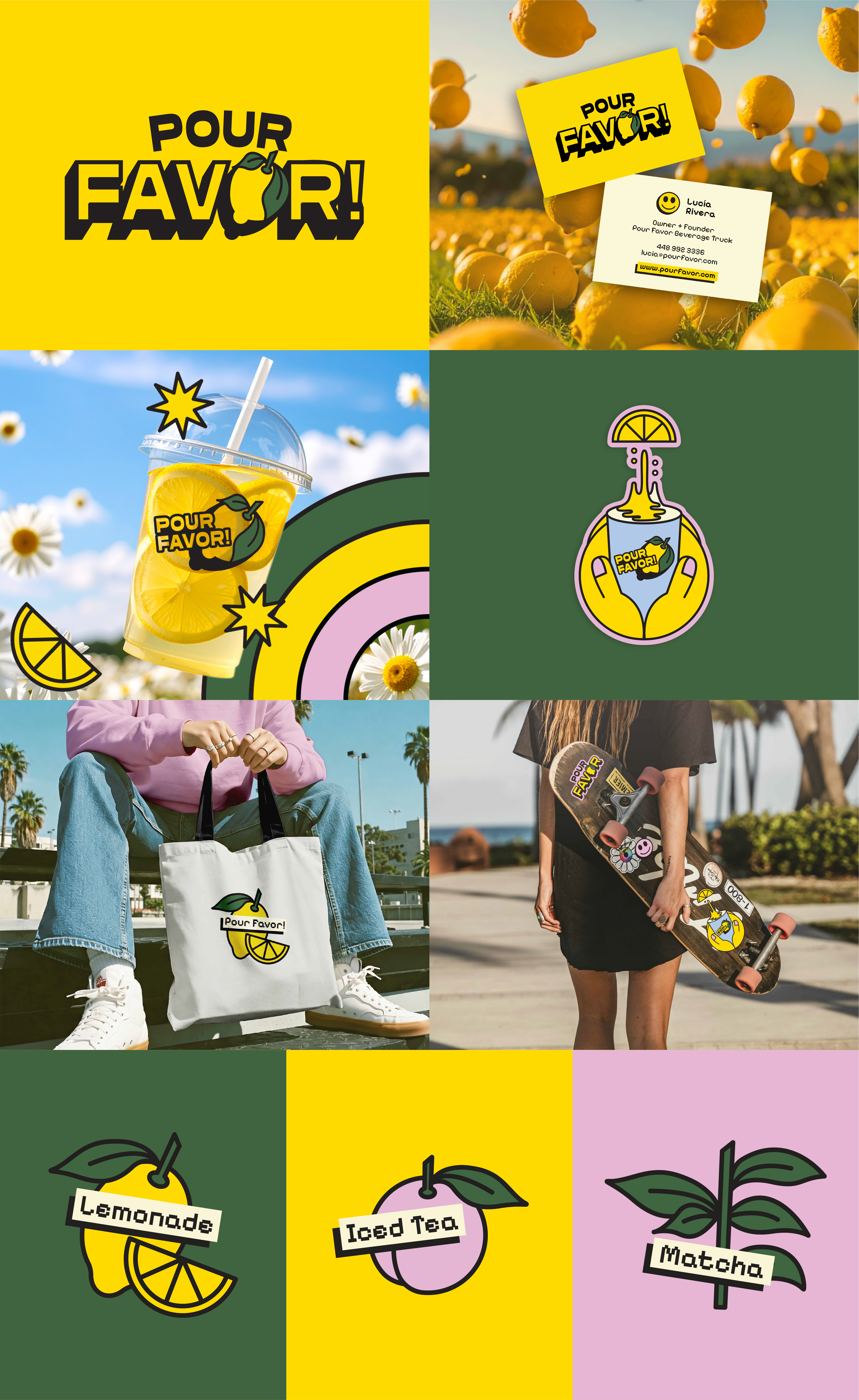 Pour Favor! beverage beverage truck brand design brand identity branding food and beverage illustration lemonade logo motion graphics visual identity