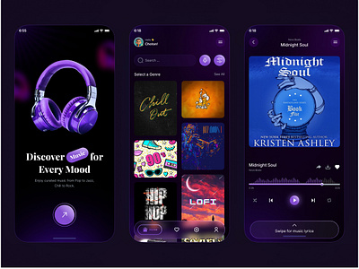 🎧 Music App UI – Stream & Discover Tunes in Style choton choton99design chotonkormokar cleandesign darkui design figma figmadesign graphic design kormokar mobileapp modern interface music app ui musicapp musicplayer streamingapp ui uidesign ux uxuidesign