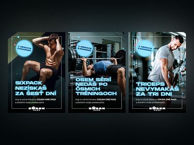 Posters for the gym blue branding design designer fit fitness golem graphic gym key visual modern poster slovakia visual
