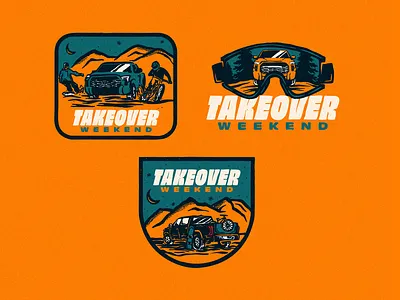 Takeover Weekend badge bike branding design illustra illustration mountain patch ski snowboard sticker summer vector winter