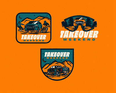 Takeover Weekend badge bike branding design illustra illustration mountain patch ski snowboard sticker summer vector winter