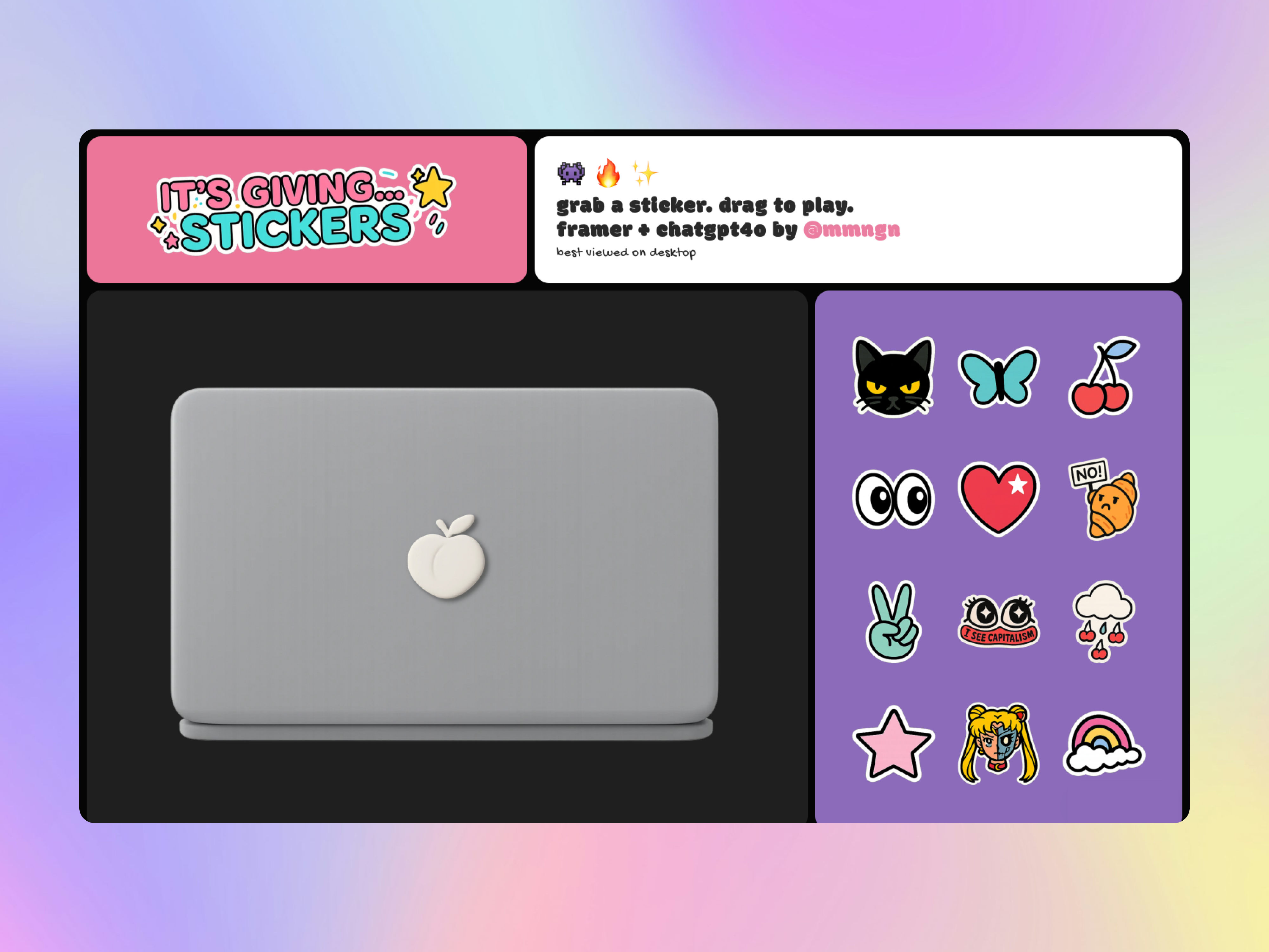 it's giving... stickers design digital experience framer interactive play playground prototype stickers ui ui challenge web web design website