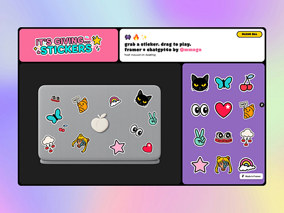it's giving... stickers design digital experience framer interactive play playground prototype stickers ui ui challenge web web design website