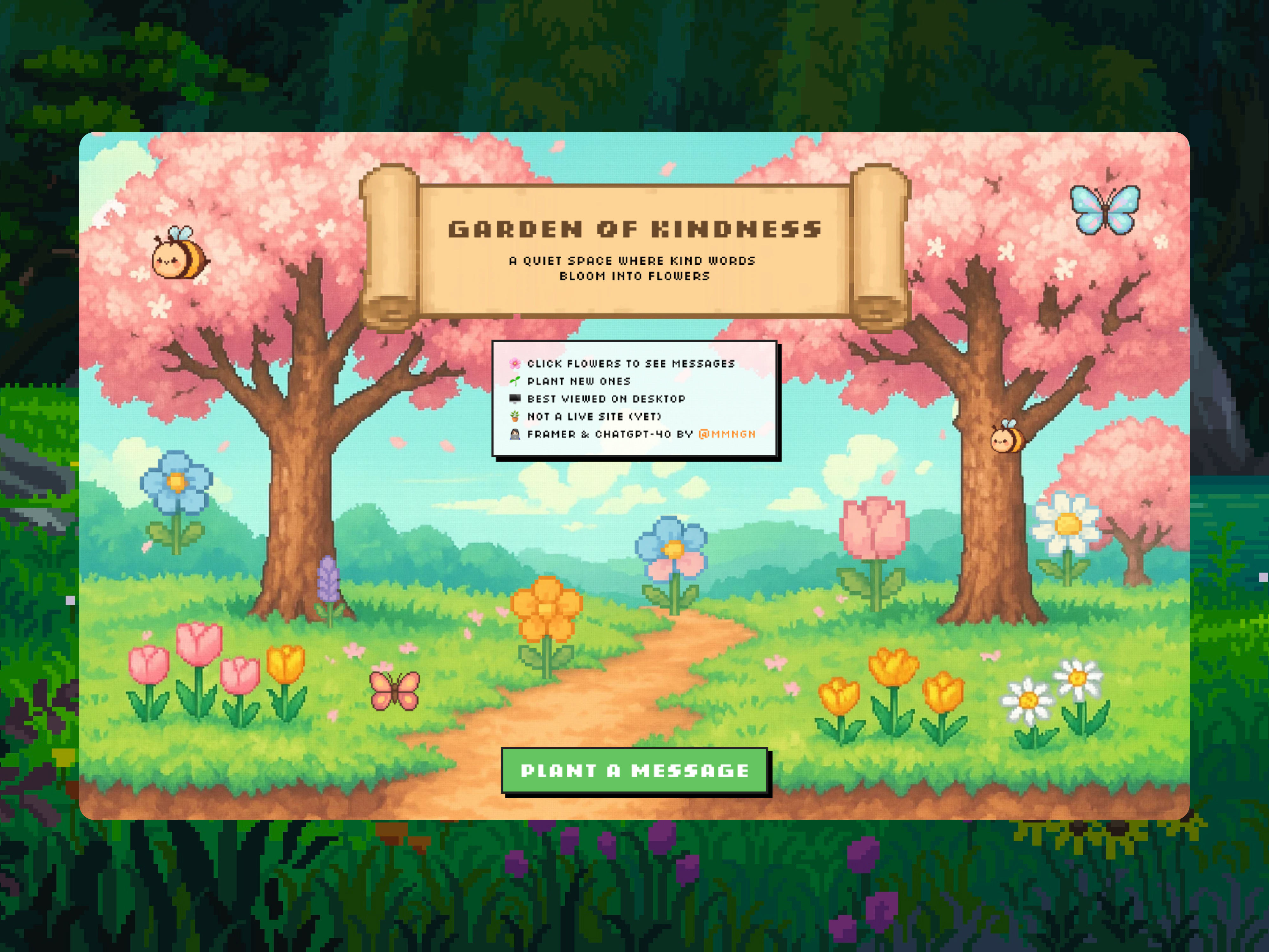 garden of kindness design experience framer interactive pixel art play playground prototype ui ui challenge web web design website