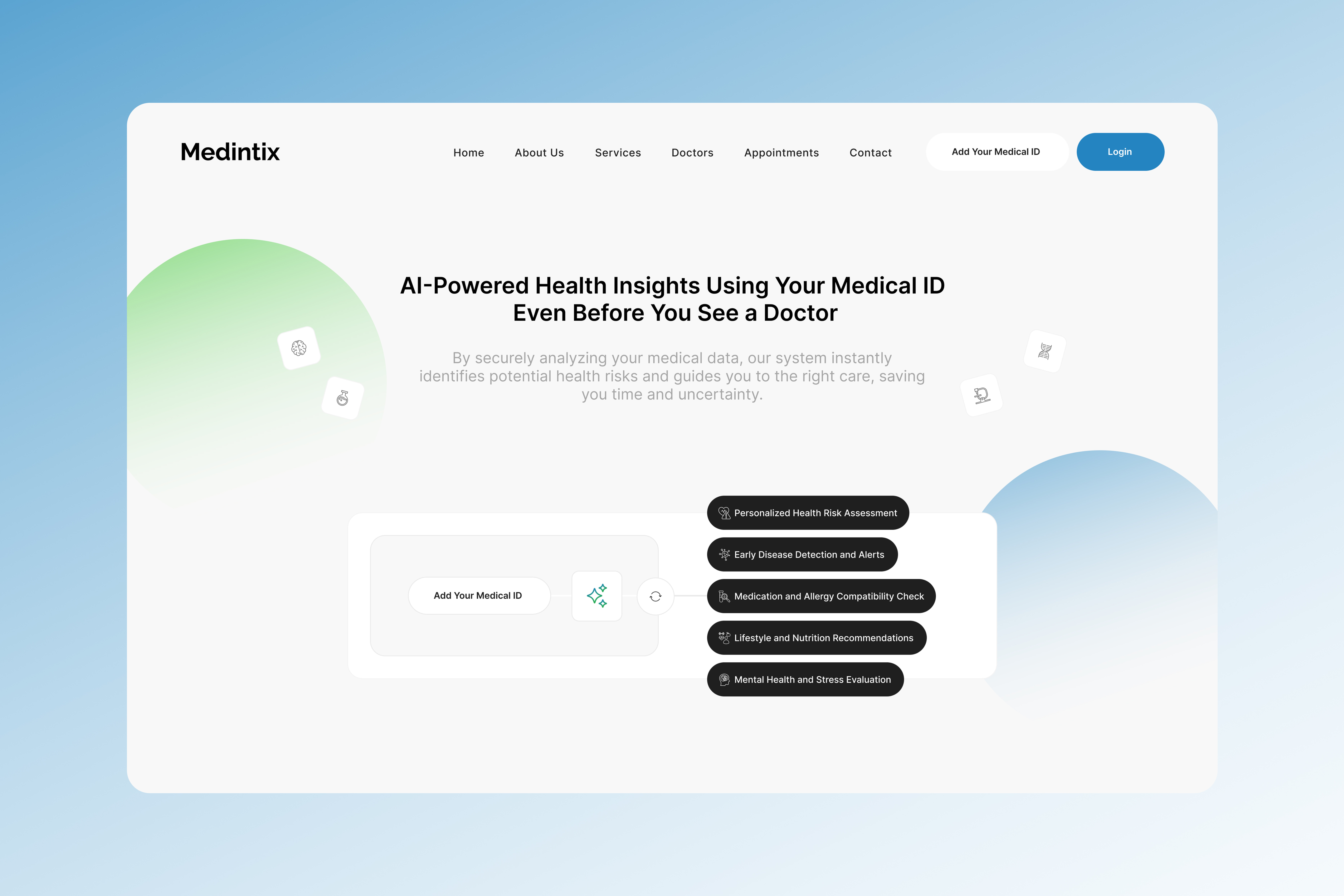 Medintix – AI-Powered Health Insights Homepage UI ai health dashboard apple watch integration figma medical ui kit health saas template medical id interface modern healthcare platform personal health tracker preventive health app smart checkup ui wearables health sync