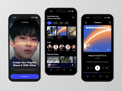 Soundplay - Mobile Music Streaming album app app design dark ui ios app mobile app mobile ui music music app music player playlist song sound spotify stream streaming app ui ui design uiux design user interface