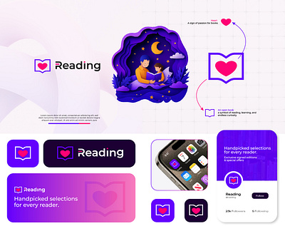 Brand Identity for Online Book shop abstract logo book logo brand brand identity branding combination logo design digital logo graphic design icon illustration logo logo designer logo inspiration logofolio logos logotype love logo online shop logo