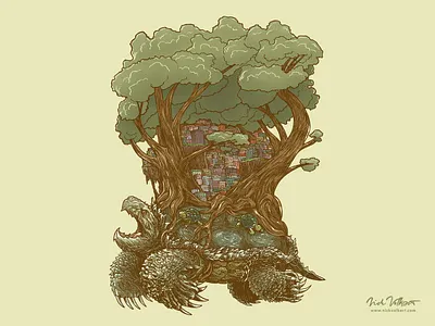 Atlas Reborn city epic forest illustration illustrator nature pen and ink snapping turtle turtle