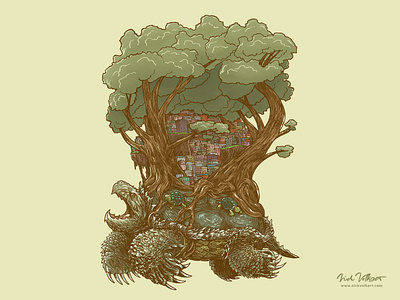 Atlas Reborn city epic forest illustration illustrator nature pen and ink snapping turtle turtle